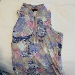 Women's Tropical Print Zip Tank Top